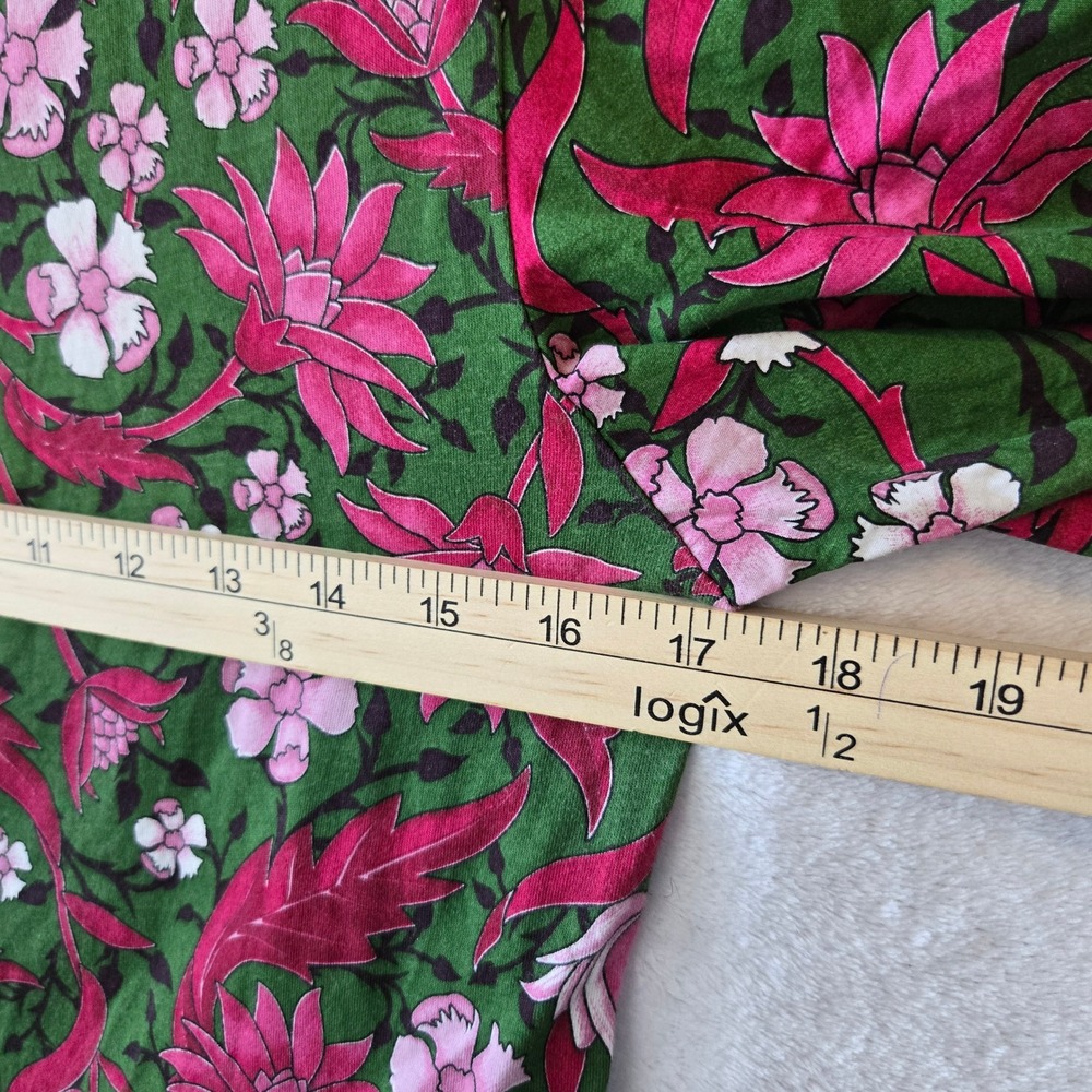 Zara Womens Floral Puff Sleeve Top Cotton Casual Boho Green Pink Size S - Picture 9 of 10